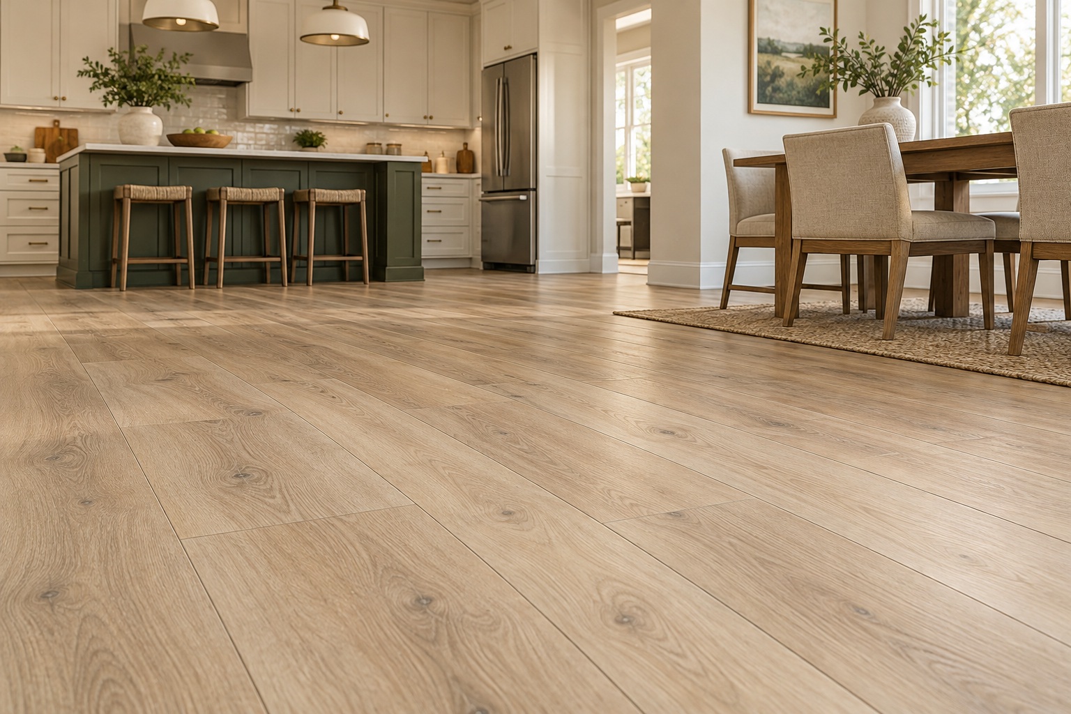 Illustrative oak-look LVP in a residential kitchen